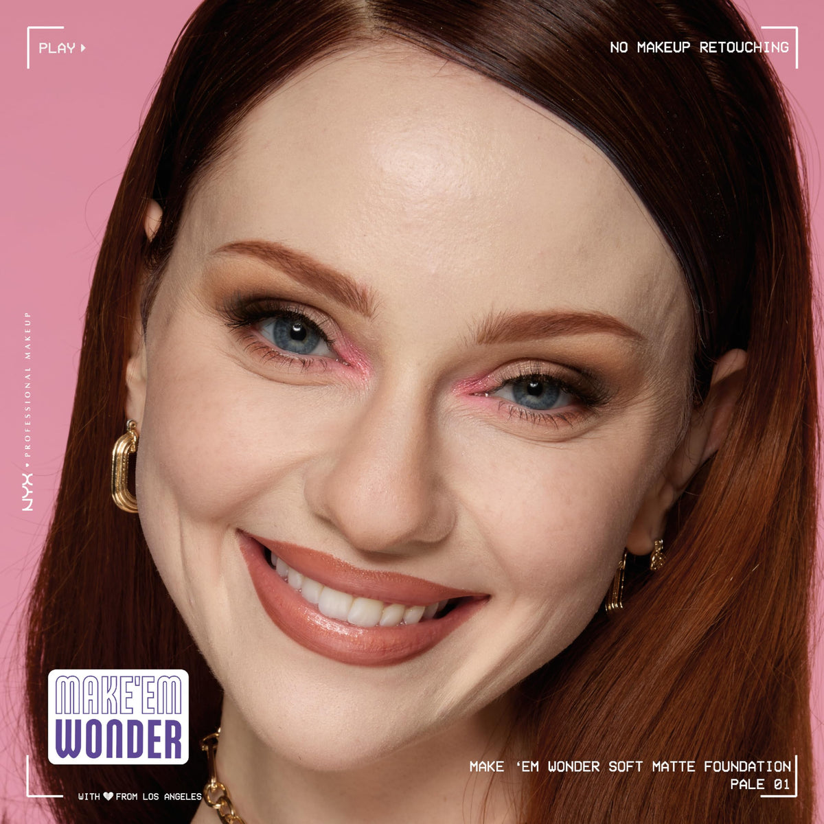NYX Make 'Em Wonder Liquid Foundation 01 Pale with makeup brush