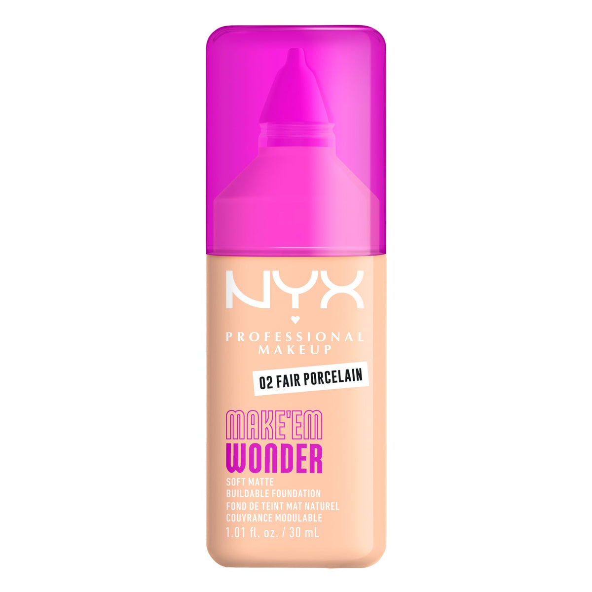 NYX Make 'Em Wonder Liquid Foundation 02 Fair Porcelain front view