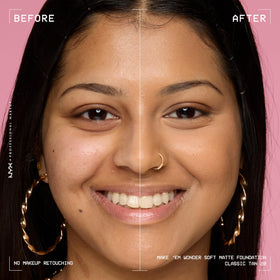 NYX Make 'Em Wonder Liquid Foundation 20 Classic Tan swatch on skin