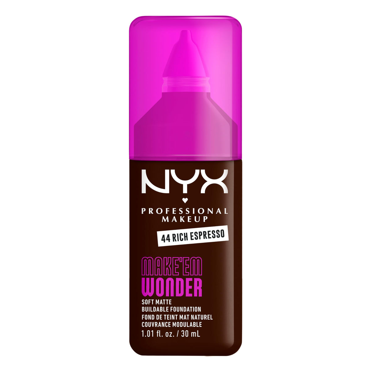 NYX Make 'Em Wonder Liquid Foundation 24HR 44 Rich Espresso front view
