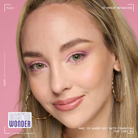 NYX Make 'Em Wonder Liquid Foundation 24HR Fair Ivory with makeup brush