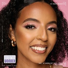 NYX Make 'Em Wonder Liquid Foundation 27 True Caramel in makeup setup