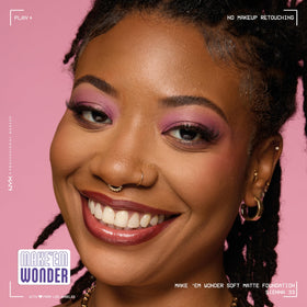 NYX Make 'Em Wonder Liquid Foundation 33 Sienna with makeup brush