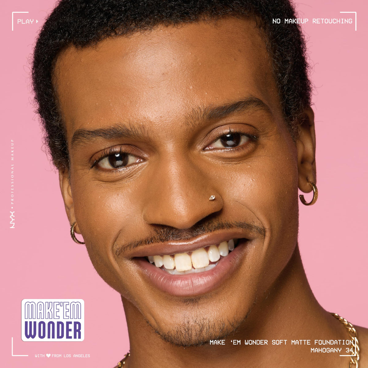 NYX Make 'Em Wonder Liquid Foundation 34 Mahogany with makeup brush
