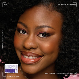NYX Make 'Em Wonder Liquid Foundation 35 Soft Mocha with makeup tools