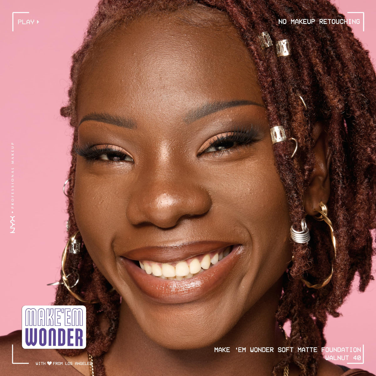 NYX Make 'Em Wonder Liquid Foundation 40 Walnut in a makeup setup