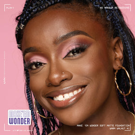NYX Make 'Em Wonder Liquid Foundation 41 Warm Walnut blended on skin