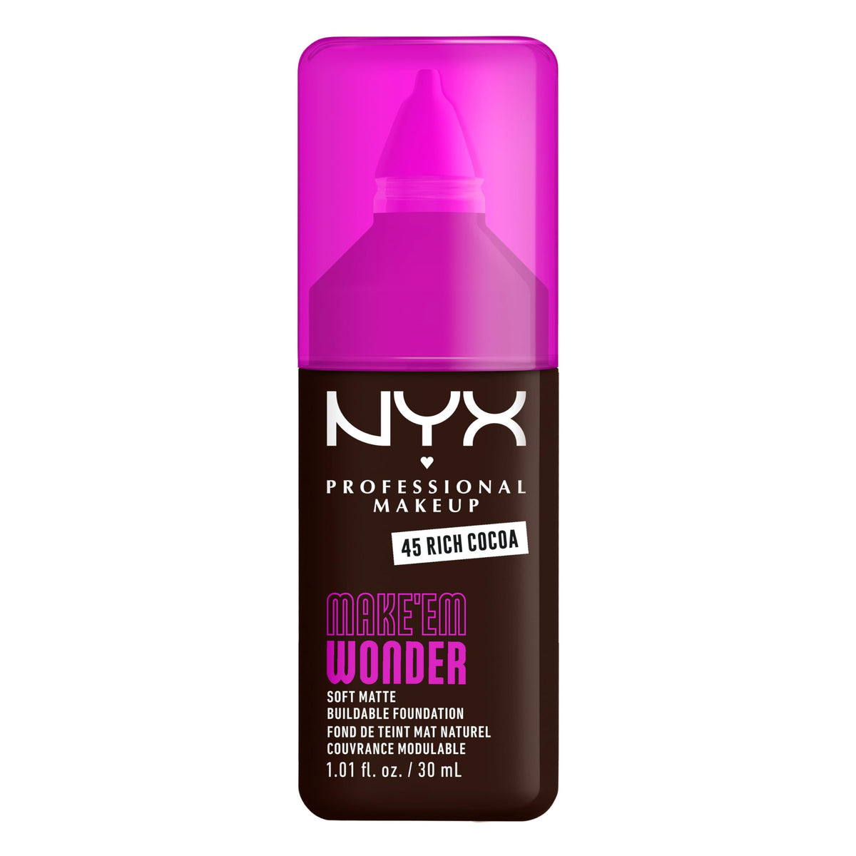 NYX Make 'Em Wonder Liquid Foundation 45 Rich Cocoa front view