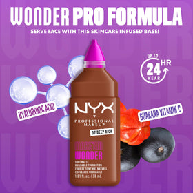 NYX Make 'Em Wonder Liquid Foundation application on model's face