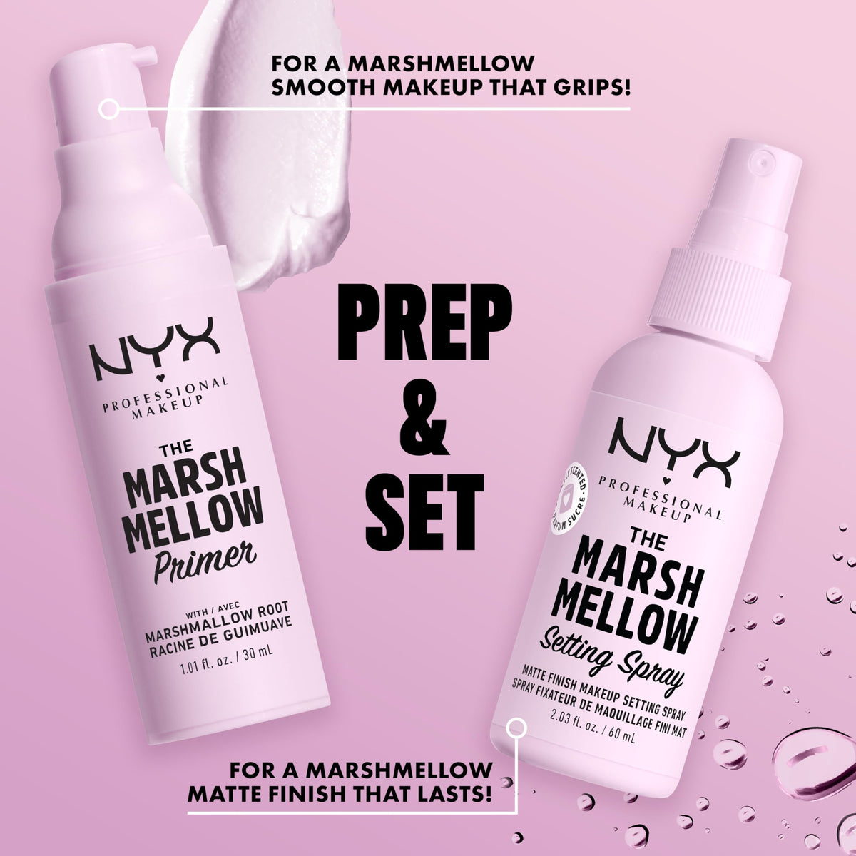 NYX Marshmellow Setting Spray 70g with makeup products