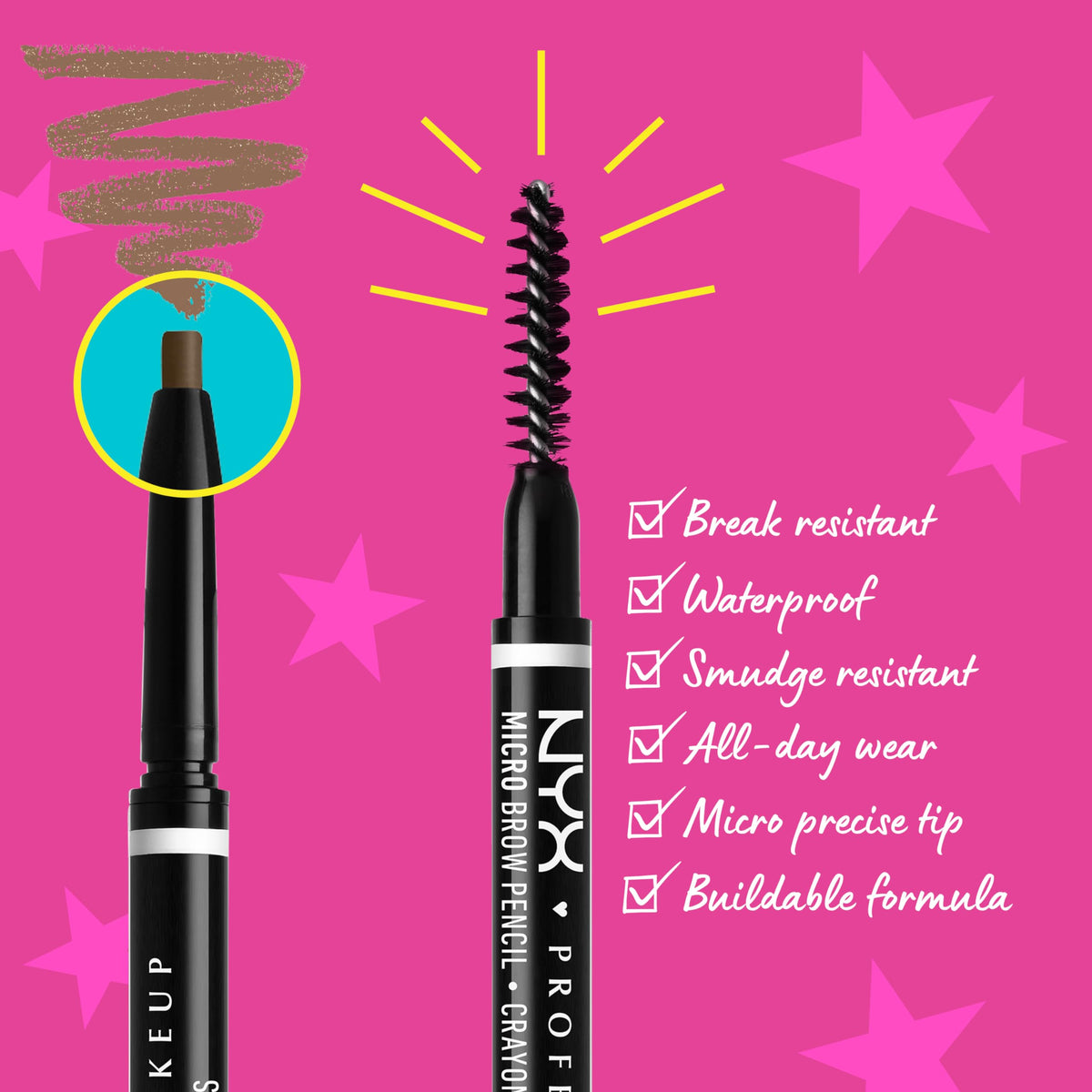 NYX Micro Brow Pencil showing ultra-slim retractable tip