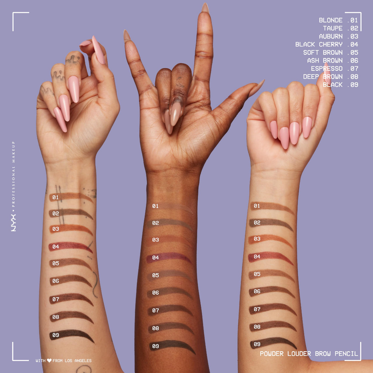 NYX Powder Louder Eyebrow Pencil in Auburn on vanity