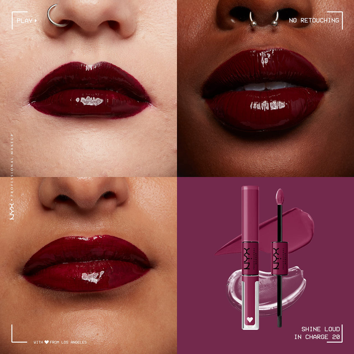 NYX Shine Loud Liquid Lipstick In Charge swatch on skin