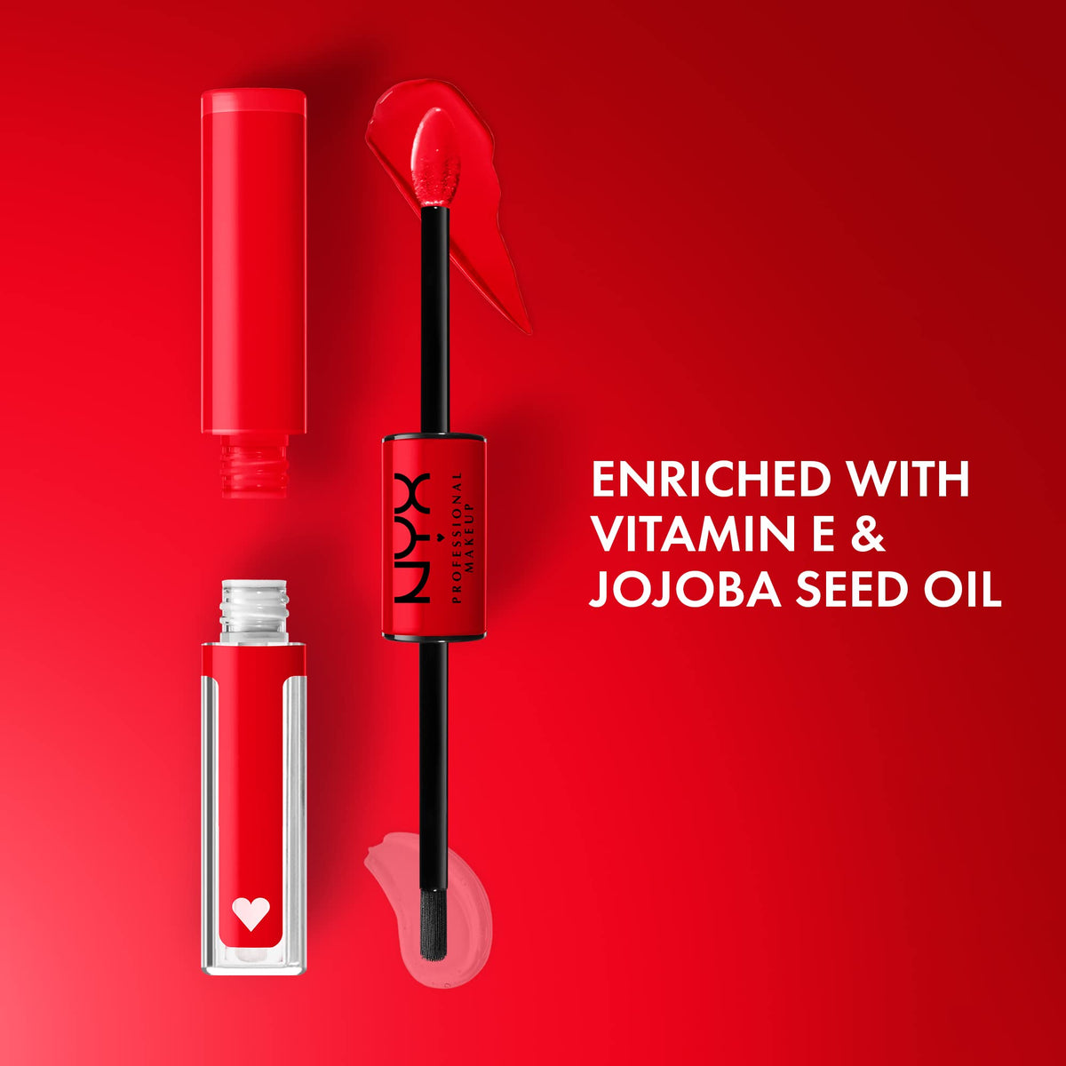 NYX Shine Loud Liquid Lipstick Rebel In Red with clear gloss applicator