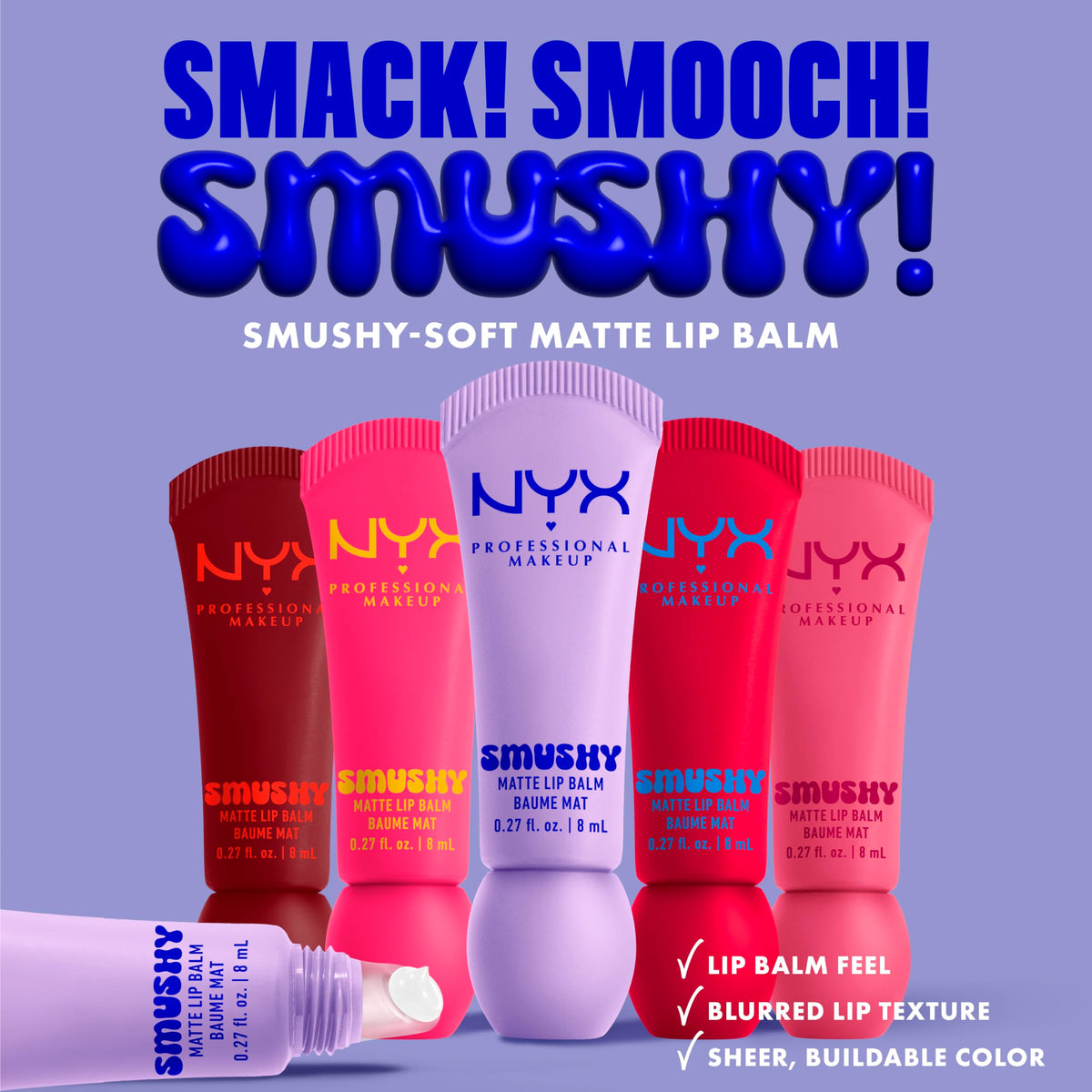 NYX Smushy Matte Lip Balm Cherry Red texture on lips