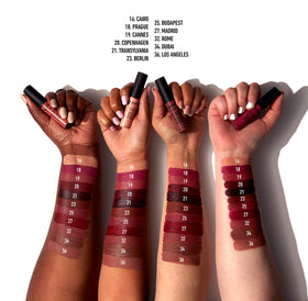 NYX Soft Matte Lip Cream Berlin on a makeup vanity
