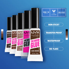 NYX The Brow Glue Taupe eyebrow gel on a makeup table