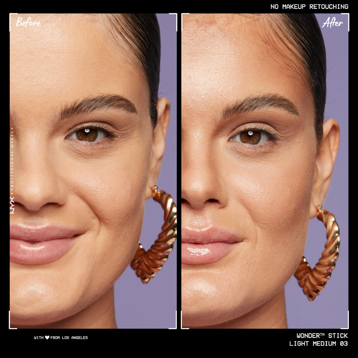 NYX Wonder Stick Light Medium applied on model's face