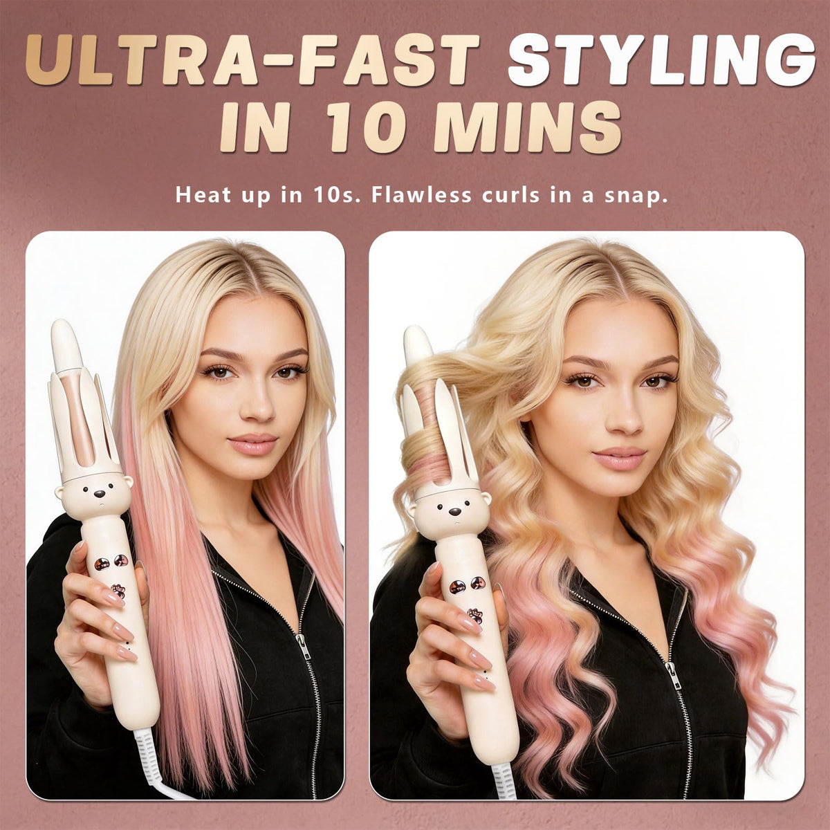 O-CONN Automatic Curling Iron with beach waves hairstyle