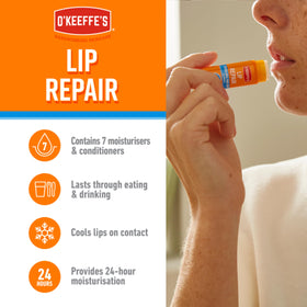 O'Keeffe's Cooling Relief Lip Repair Balm applied on lips