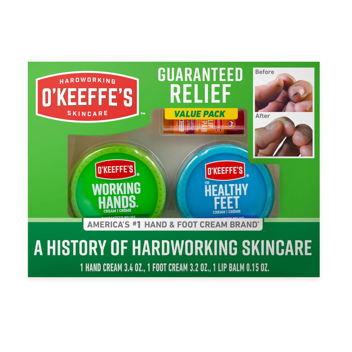 O'Keeffe's Giftbox with hand cream, foot cream, and lip balm