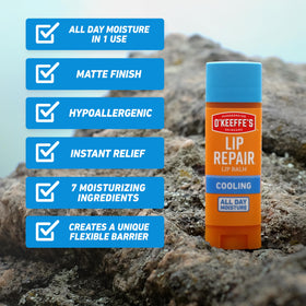 O'Keeffe's Lip Repair Balm in hand for size reference