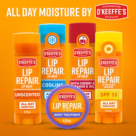 O'Keeffe's Lip Repair Night Balm with a soft background