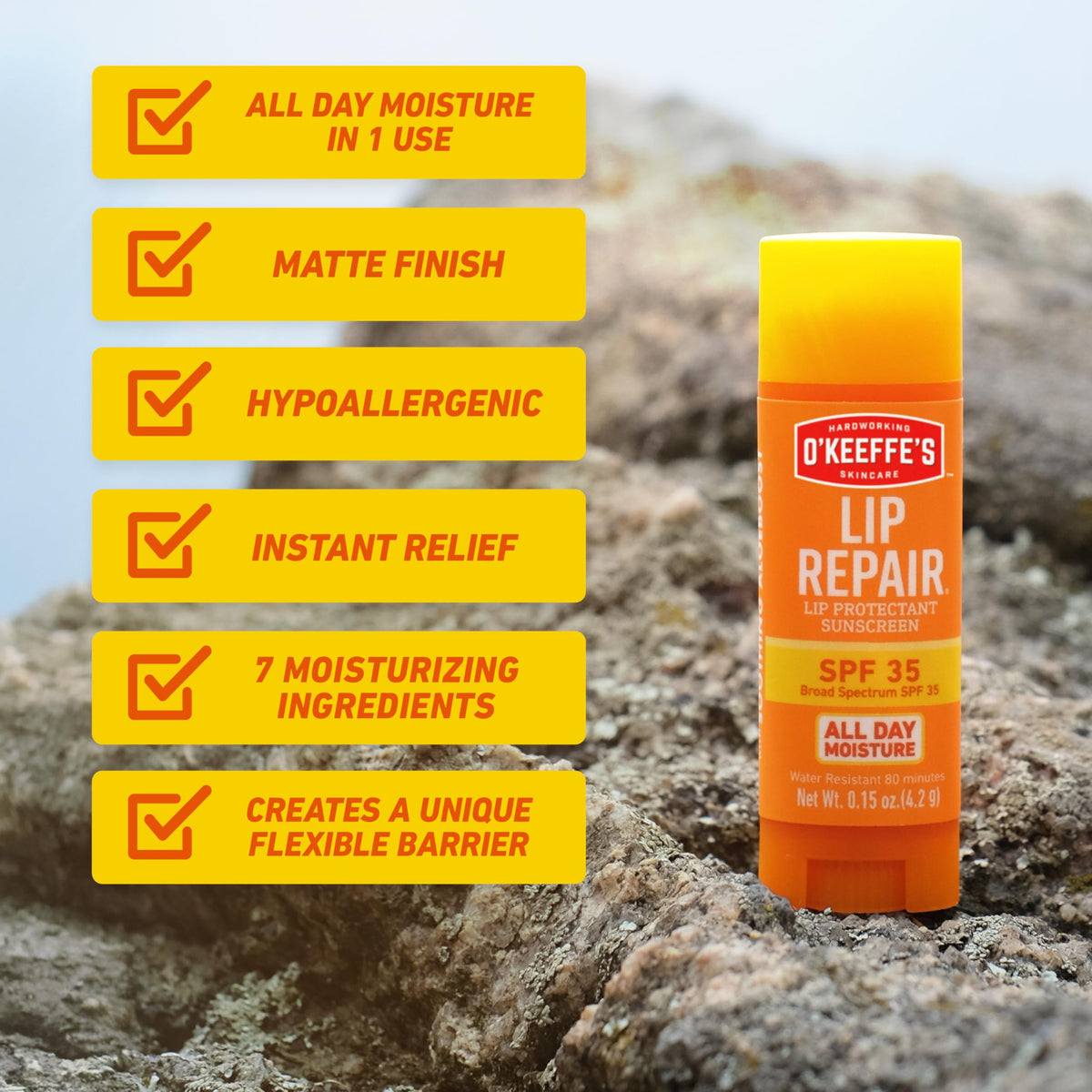 O'Keeffe's Lip Repair SPF 35 Balm close-up of the stick