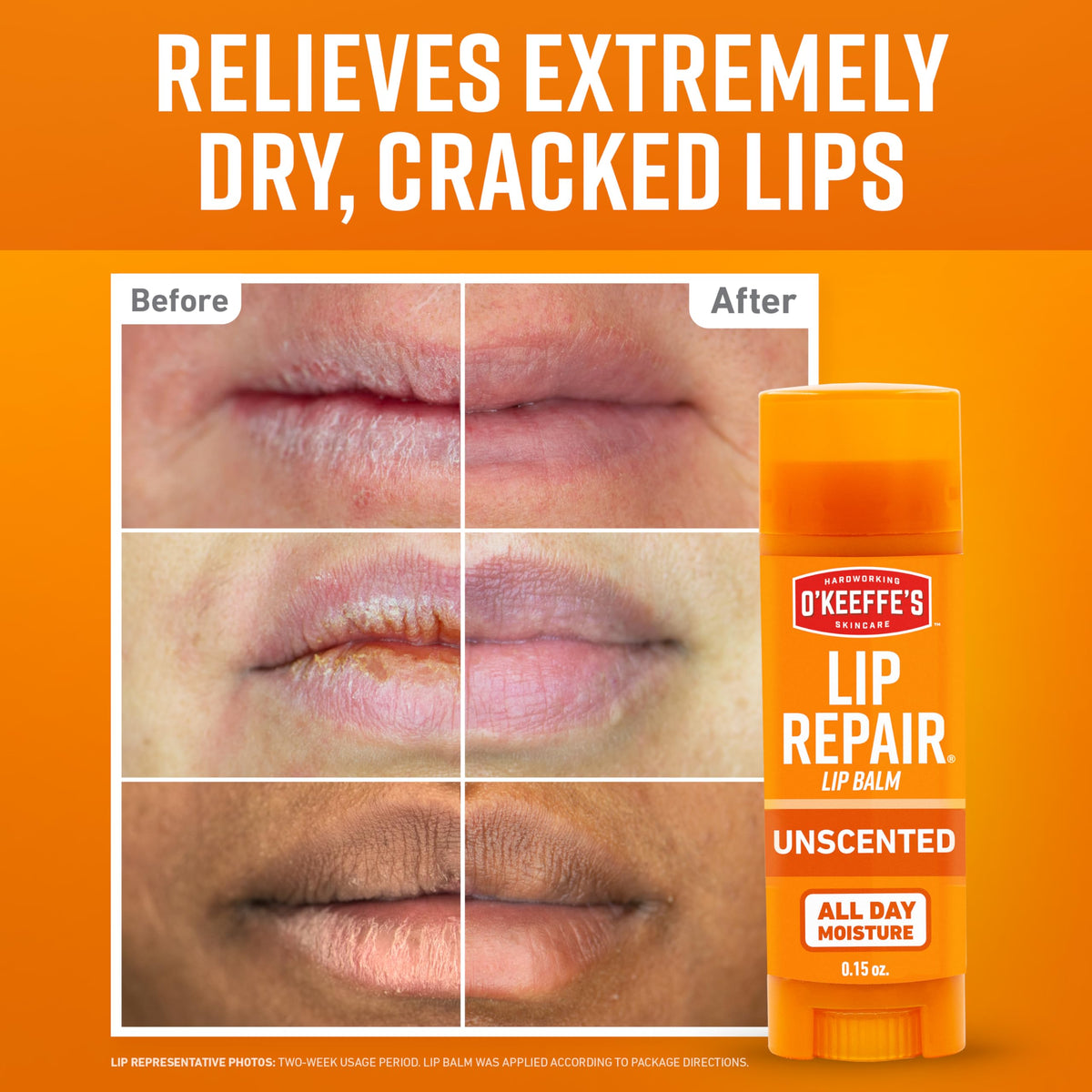 O'Keeffe's Lip Repair Unscented Balm Stick packaging