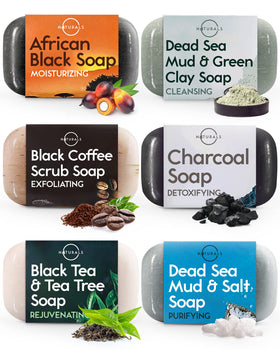 O NATURALS Black Soap Bar Collection front view with six assorted soaps