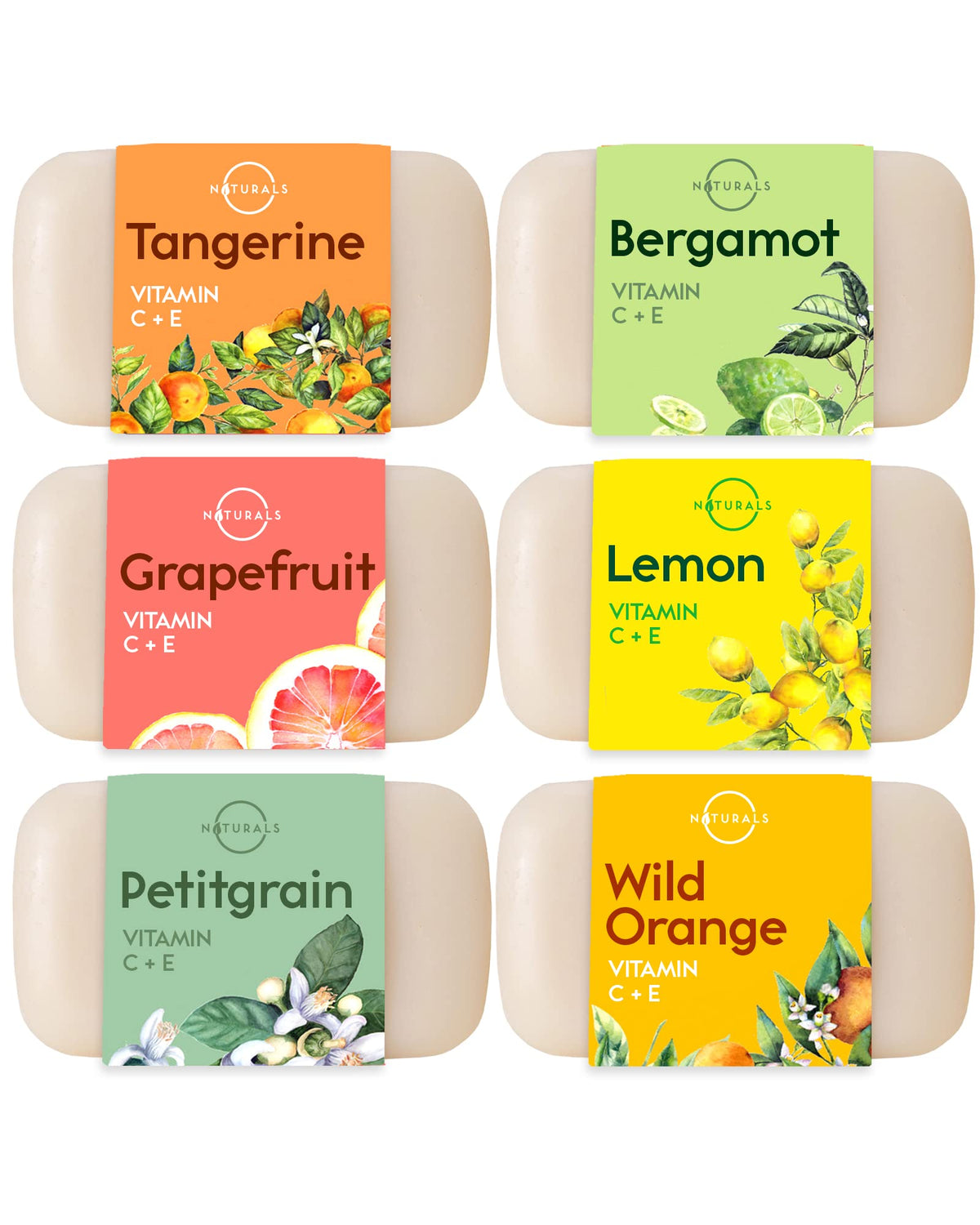 O NATURALS Citrus Soap Bar 6 Pack front view with assorted scents