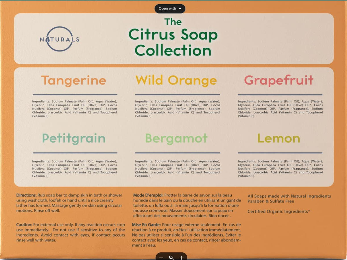 O NATURALS Citrus Soap Bar 6 Pack packaging and display