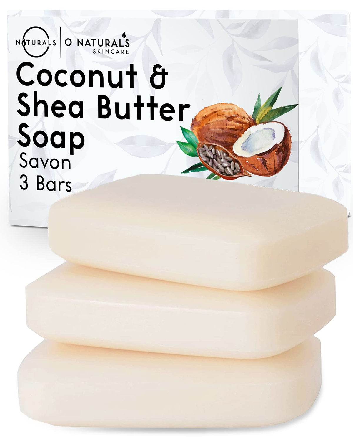 O NATURALS Coconut Shea Butter Soap Bar 3 Pack front view