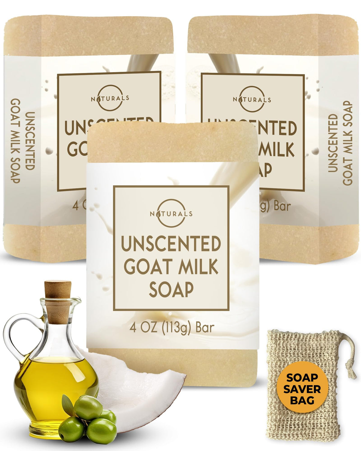 O NATURALS Goat Milk Soap Bar 3 Pack front view