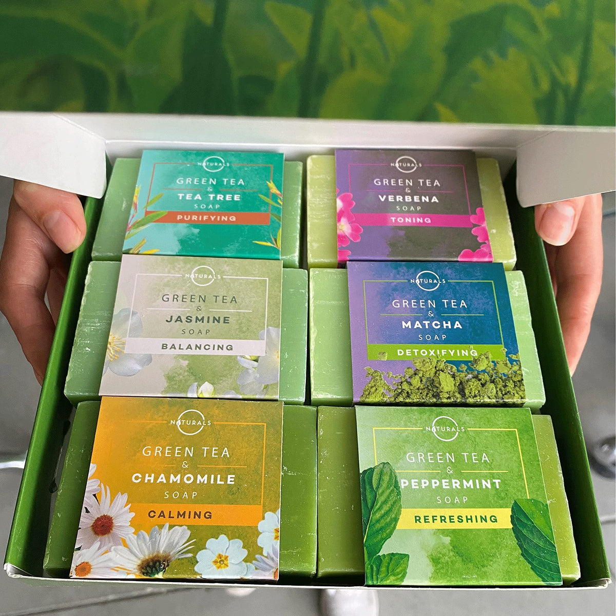 O NATURALS Green Tea Soap Bar with ingredients displayed