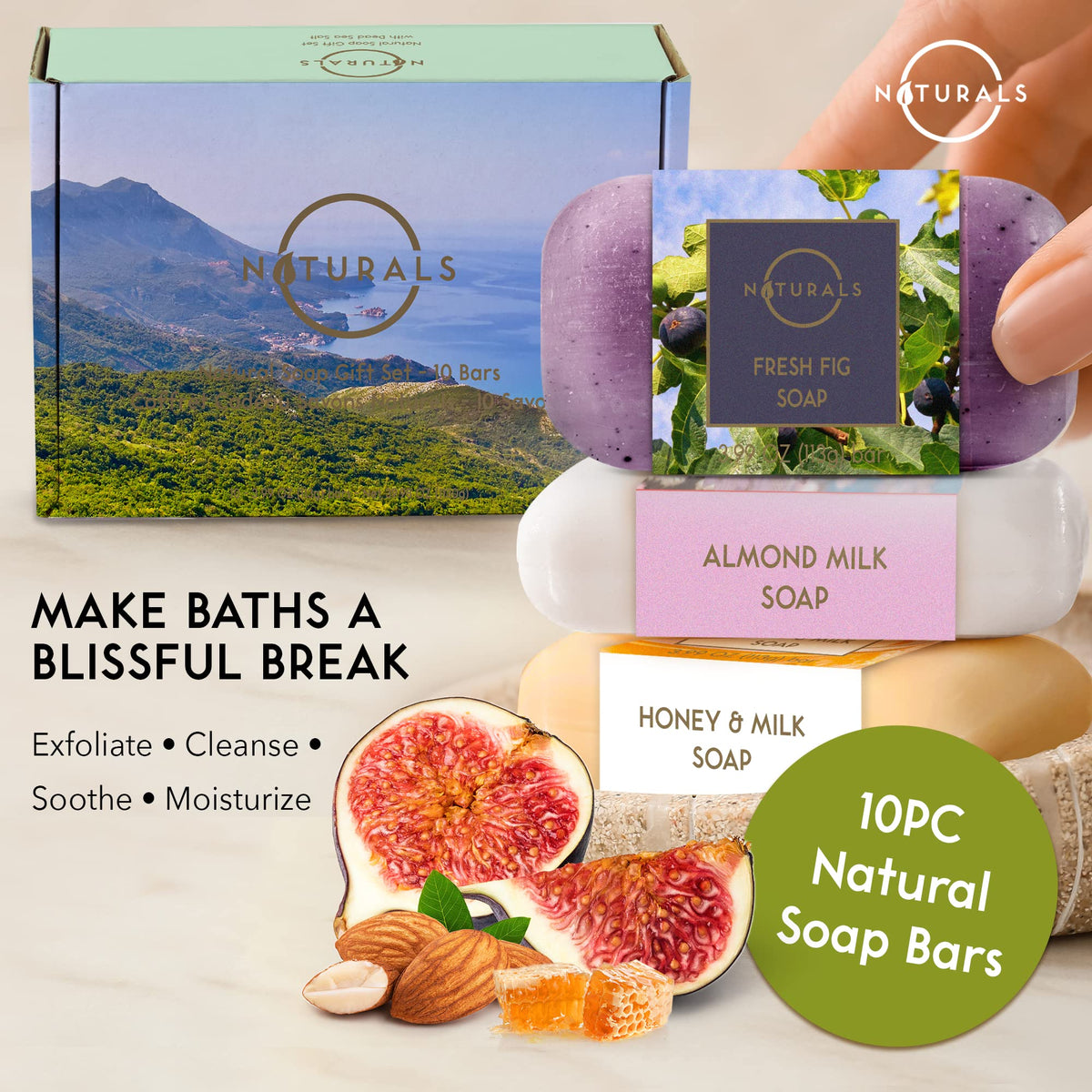 O NATURALS soap bars in gift-ready packaging