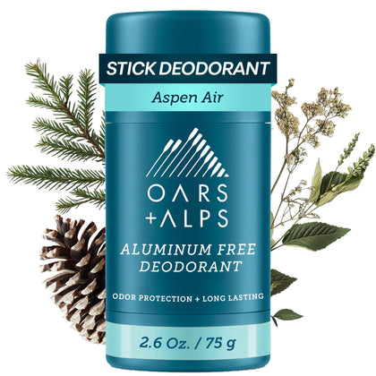 Oars + Alps Aluminum Free Men's Deodorant front view with clear stick