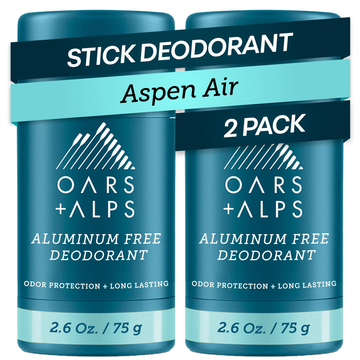 Oars + Alps Men's Deodorant 2-pack clear packaging front view