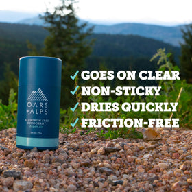 Oars + Alps Men's Deodorant packaging with nature background