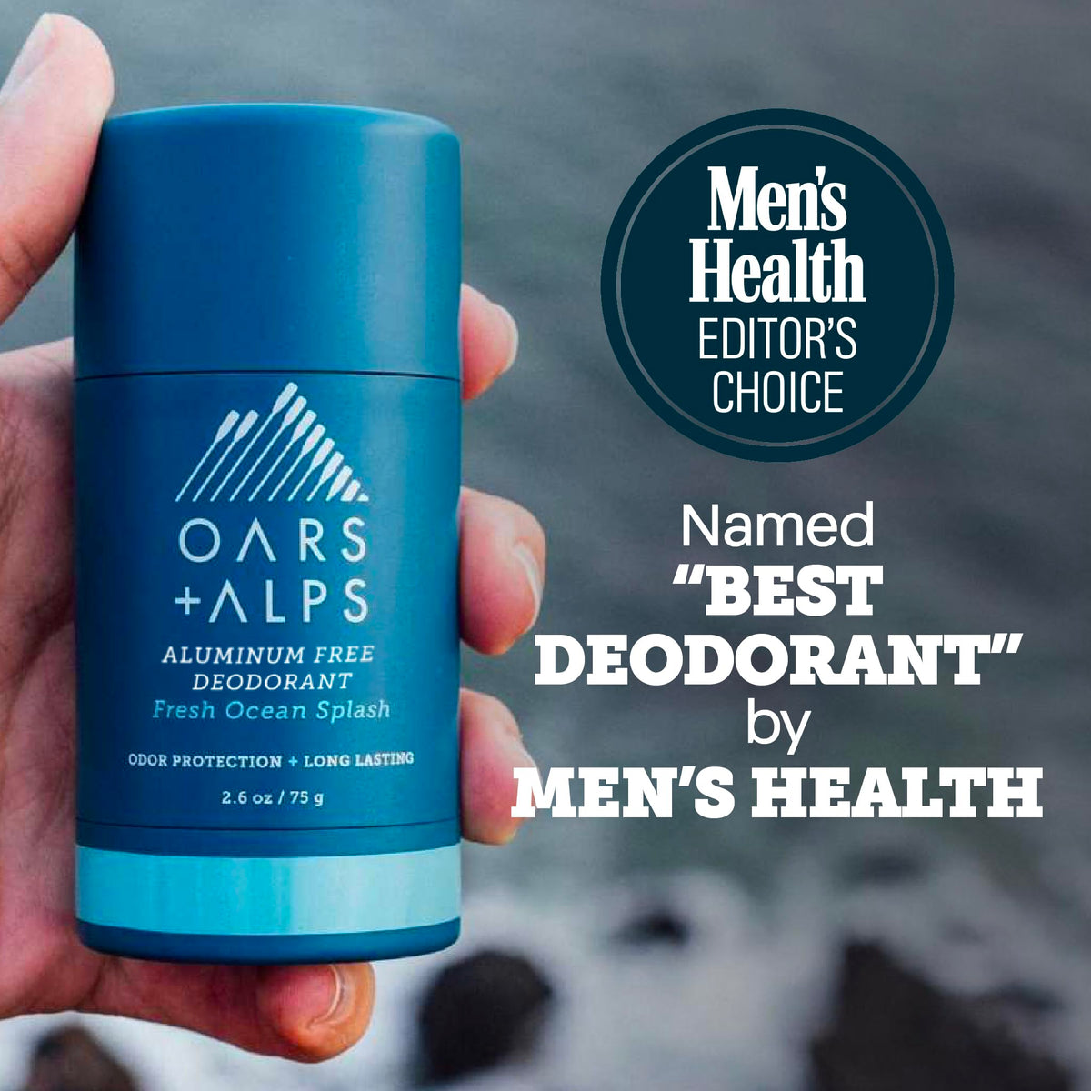 Oars + Alps Men's Deodorant stick showing clear application
