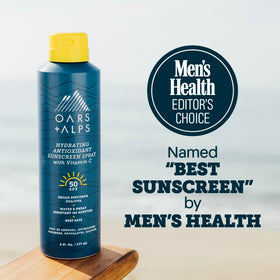 Oars + Alps SPF 50 Body Sunscreen Spray back view with ingredients