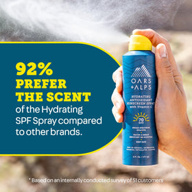 Oars + Alps sunscreen spray application on skin
