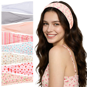 obeoby 8 Pack Knotted Headbands assorted floral and striped designs, front view