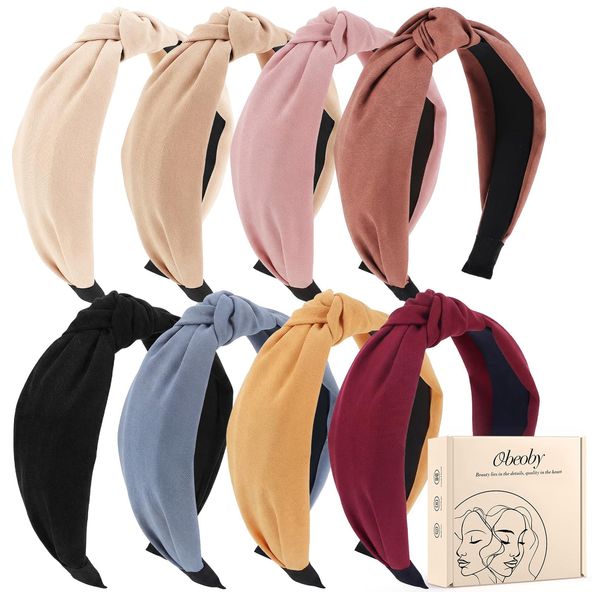 obeoby 8 pack knotted headbands in various colours