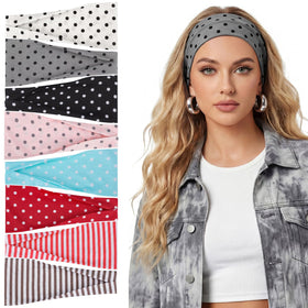 obeoby 8 Pack Polka Dot Headbands assorted colours front view