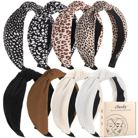 obeoby 8 Pcs Leopard Knotted Headbands assorted colours front view
