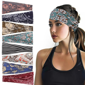 obeoby Boho Headbands 8 Pack assorted prints front view