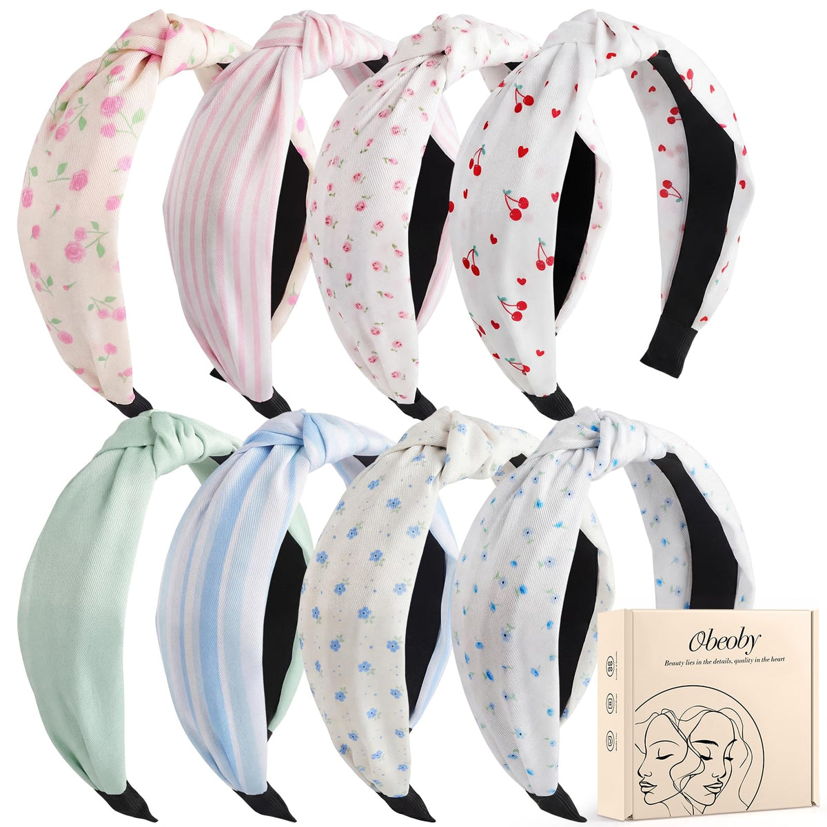 obeoby floral headbands front view with various prints