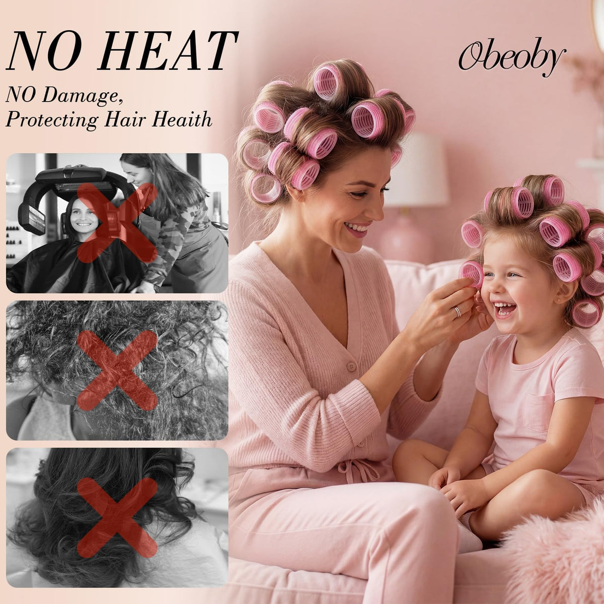 obeoby hair rollers in pink with silver metal clips