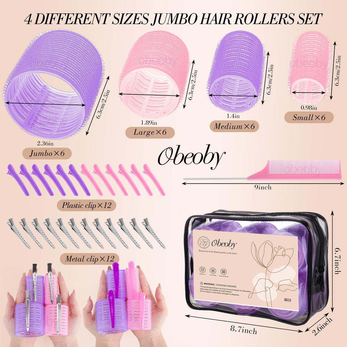 obeoby hair rollers in storage bag